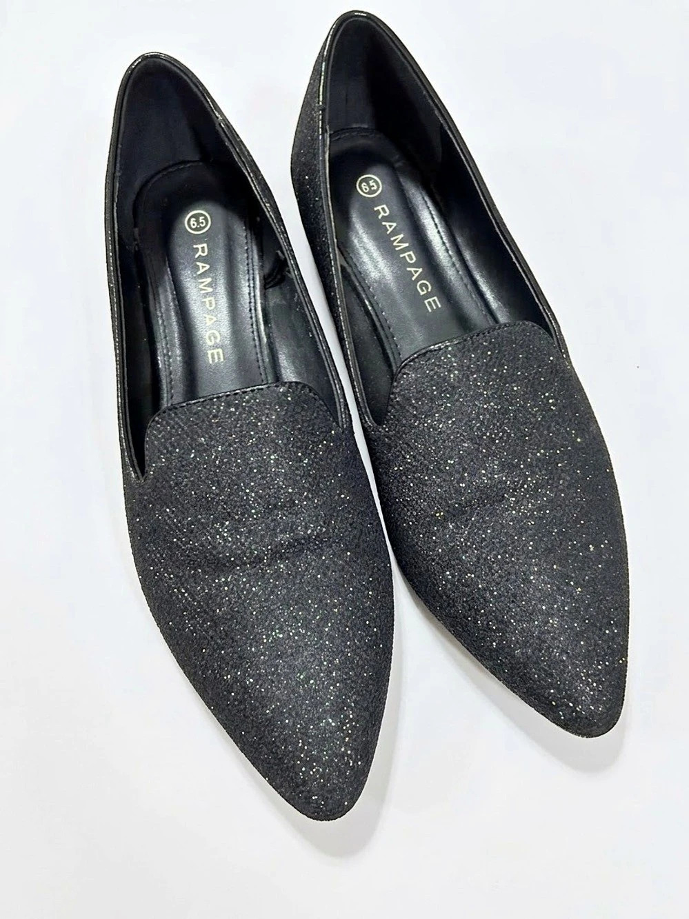 RAMPAGE Black Glitter Pointed Toe Loafers Flats Slip On Size 6.5